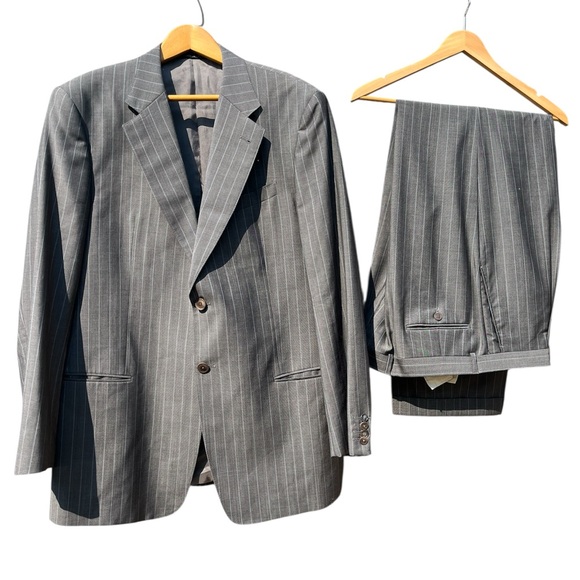 Vintage Armani Collezione Classic Gray Blue Pinstripe...